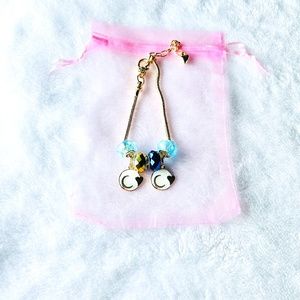 Charm Bracelet, crescent moon charms, resin beads, made from copper